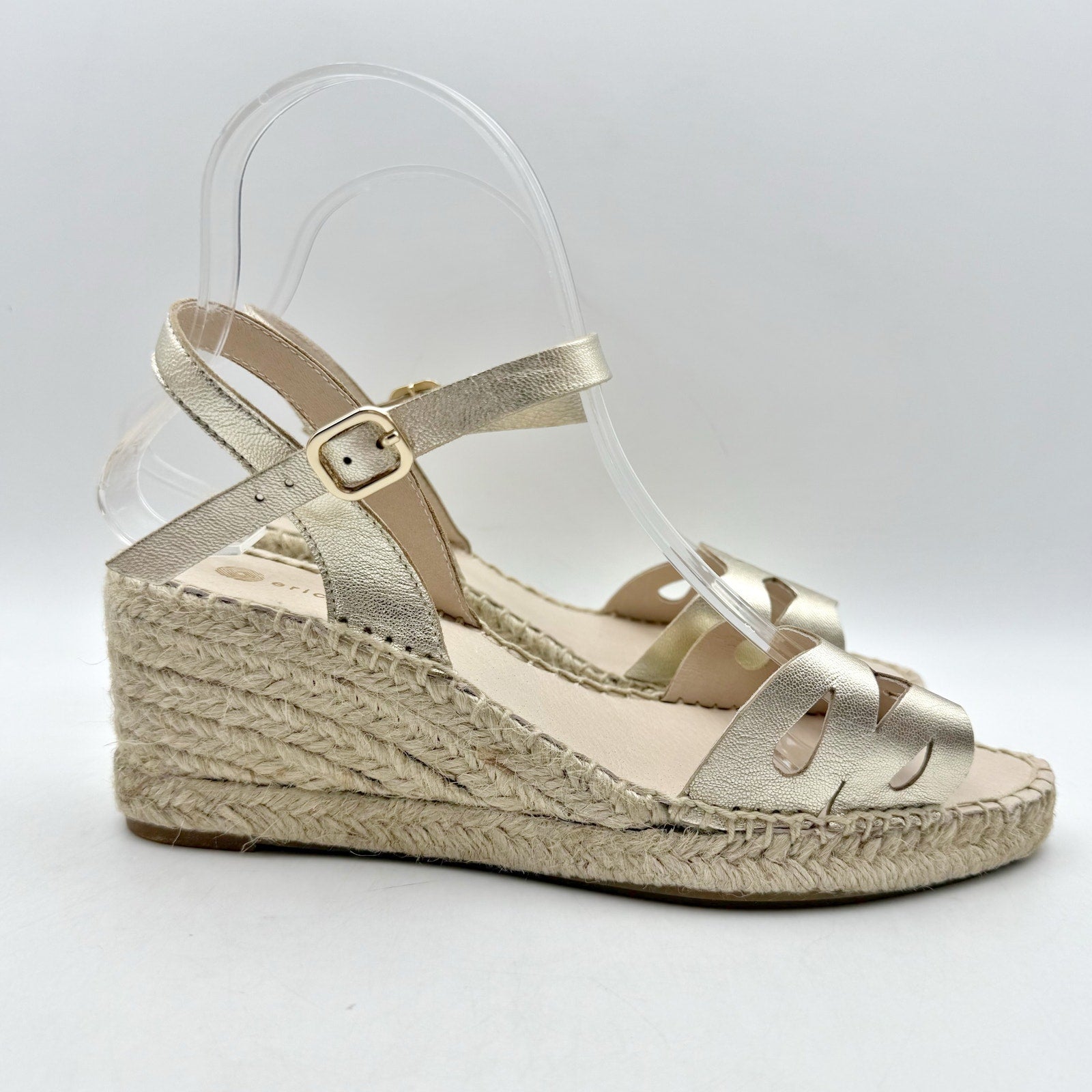 Eric Michael Womens Ruby Wedge Sandals EU 39 US 9 Gold Leather Espadrille NIB