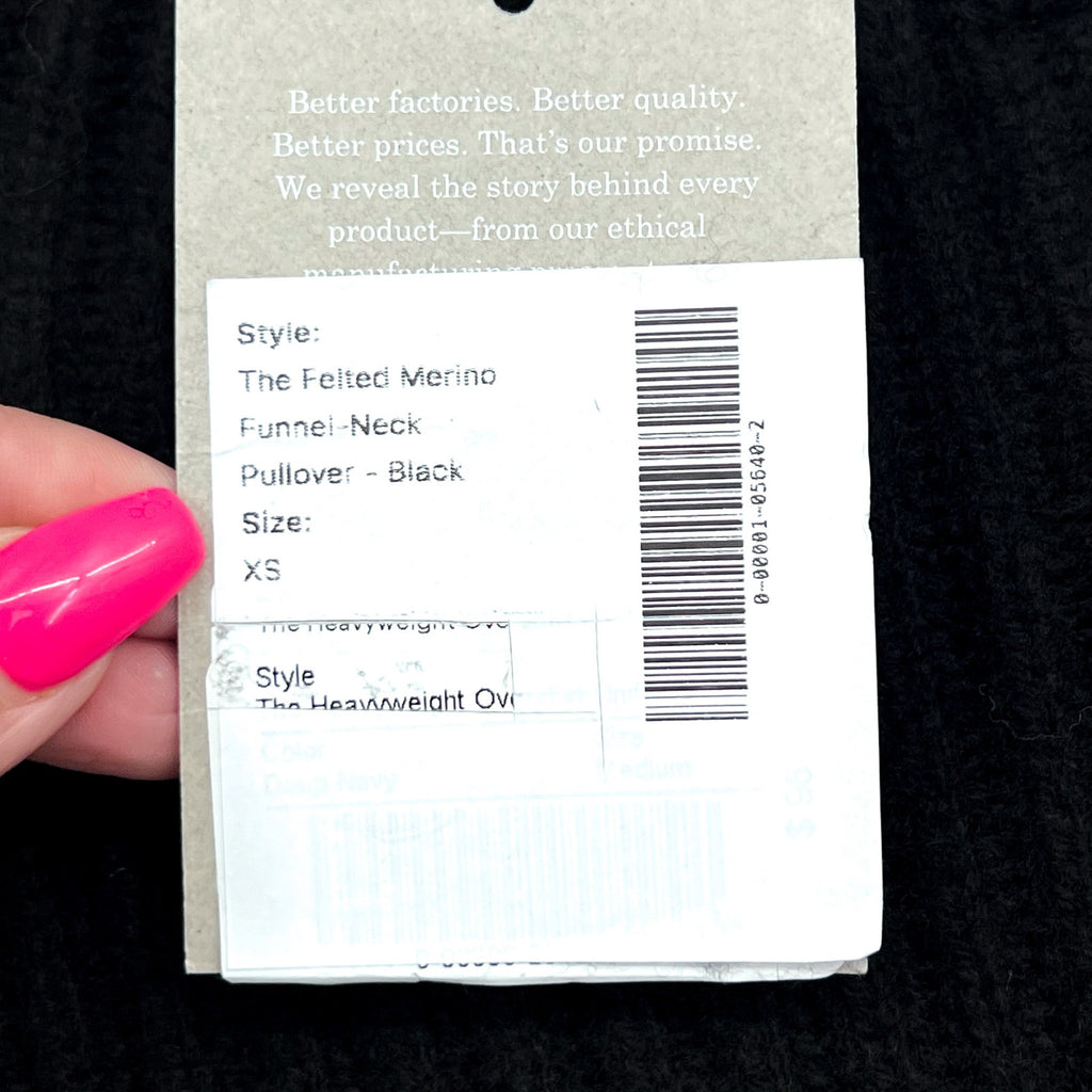 EVERLANE Women's The Felted Merino Funnel-Neck Sweater XS Black Pullover NWT