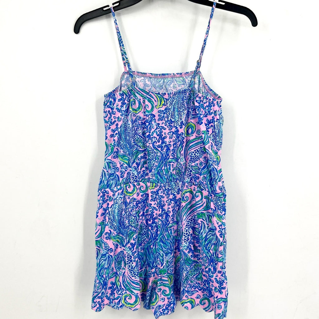 LILLY PULITZER Girl Mini Jace Romper XL 12-14 Pink Blue We Mermaid It NWOT
