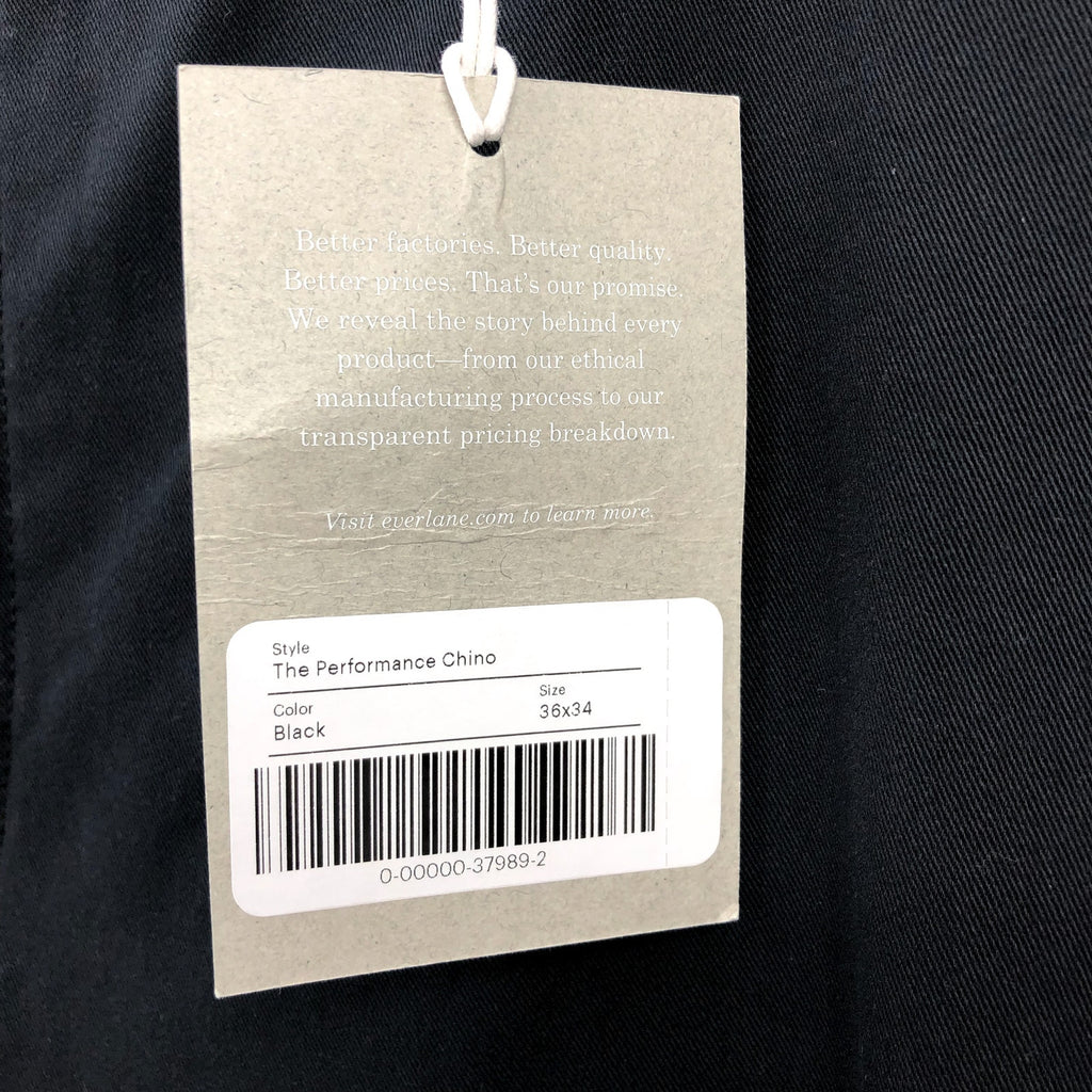 EVERLANE Mens Performance Chino Pants 36x34 Black Uniform Flat Front NWT