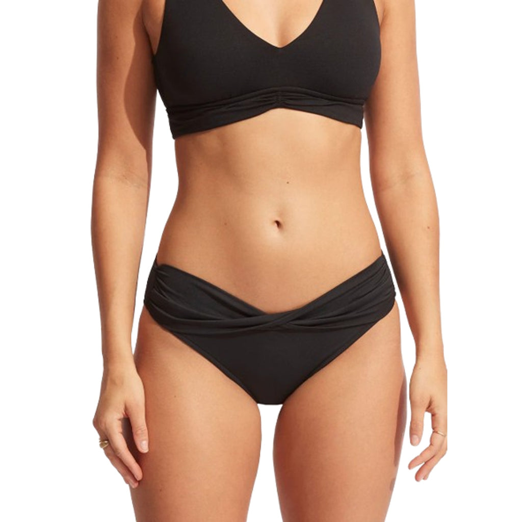 SEAFOLLY Women's Twist Band Hipster Bikini Bottom Size 4 Black Swim NWT