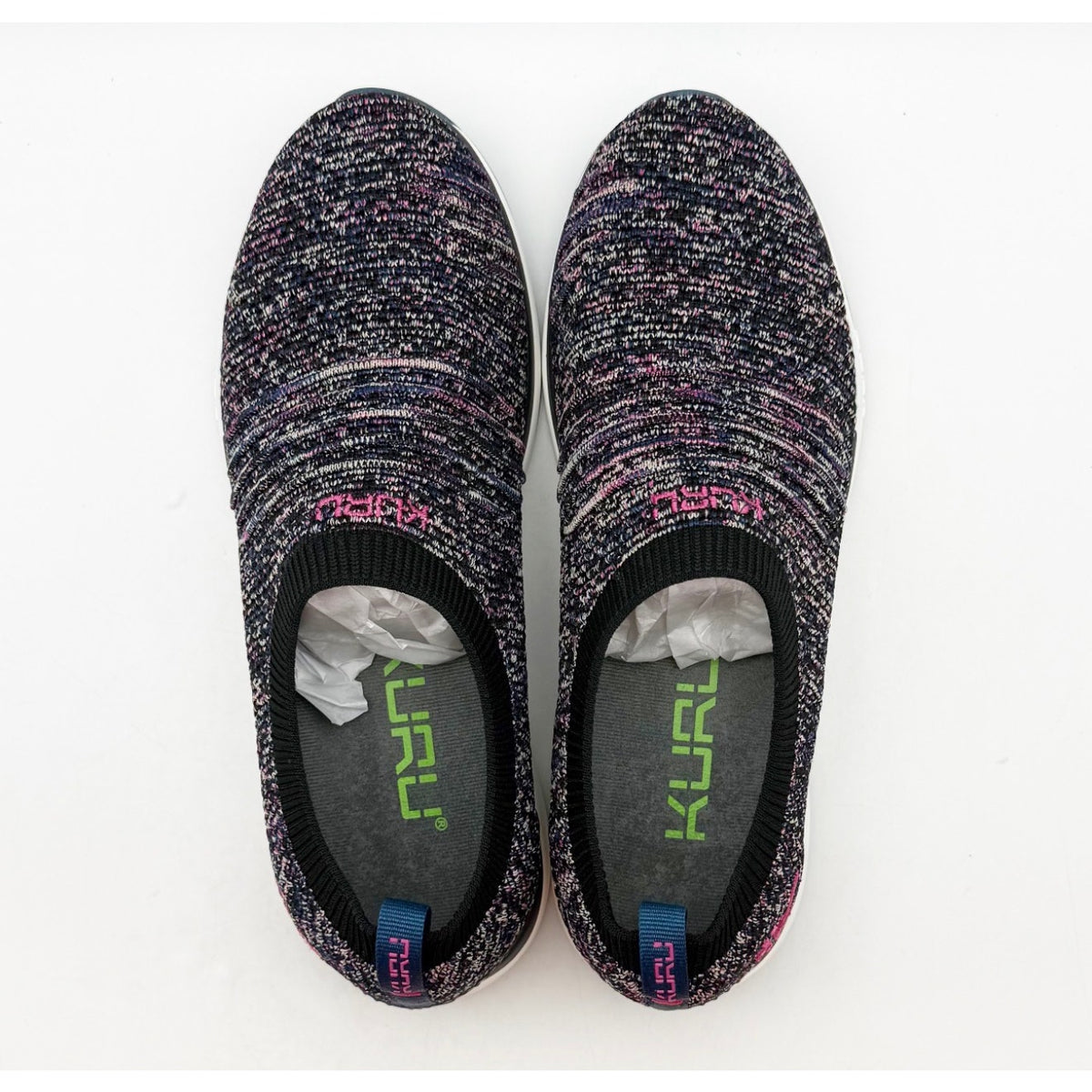 Kuru Womens Stride Casual Sneakers Size 9 Jet Black Confetti Knit Slip On NWOB