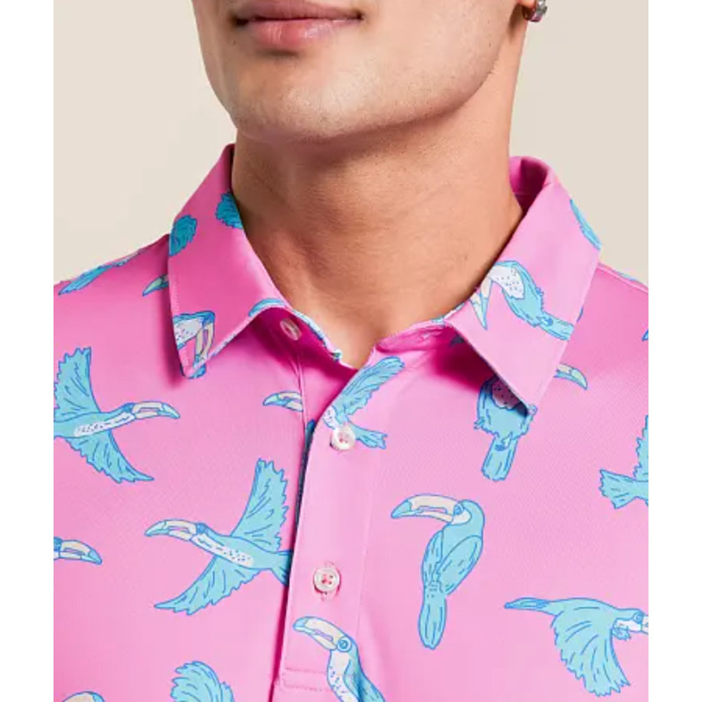 CHUBBIES Men's The Toucan Do It Performance Polo Shirt XXL Bright Pink NWT
