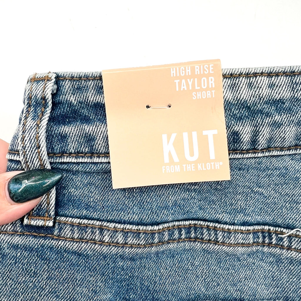 KUT FROM THE KLOTH Taylor Jean Shorts Size 12 Freedom Blue High Rise Raw Hem NWT