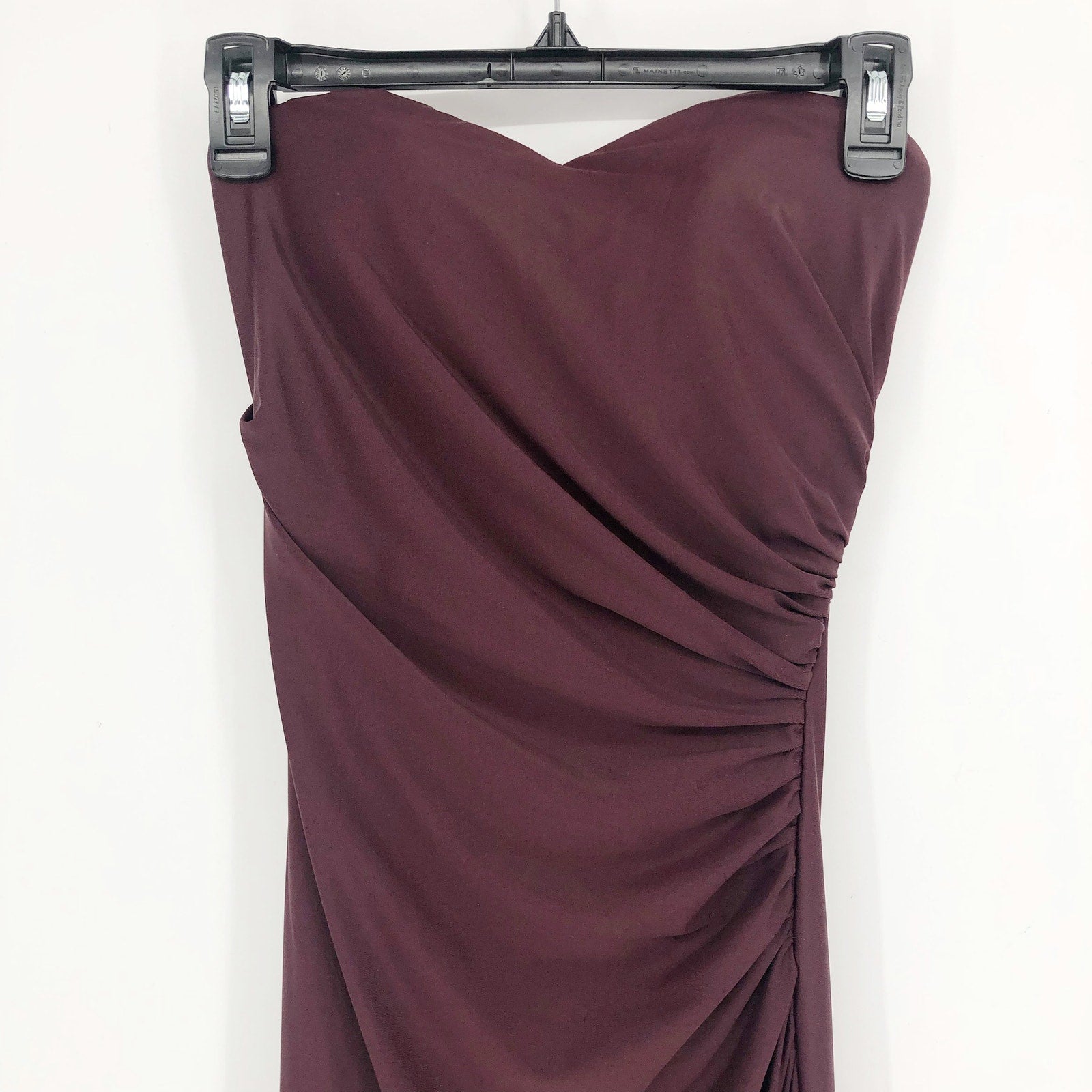 La Femme 29489 Ruched Long Gown Dress 00 Maroon Red Strapless High Slit NWOT