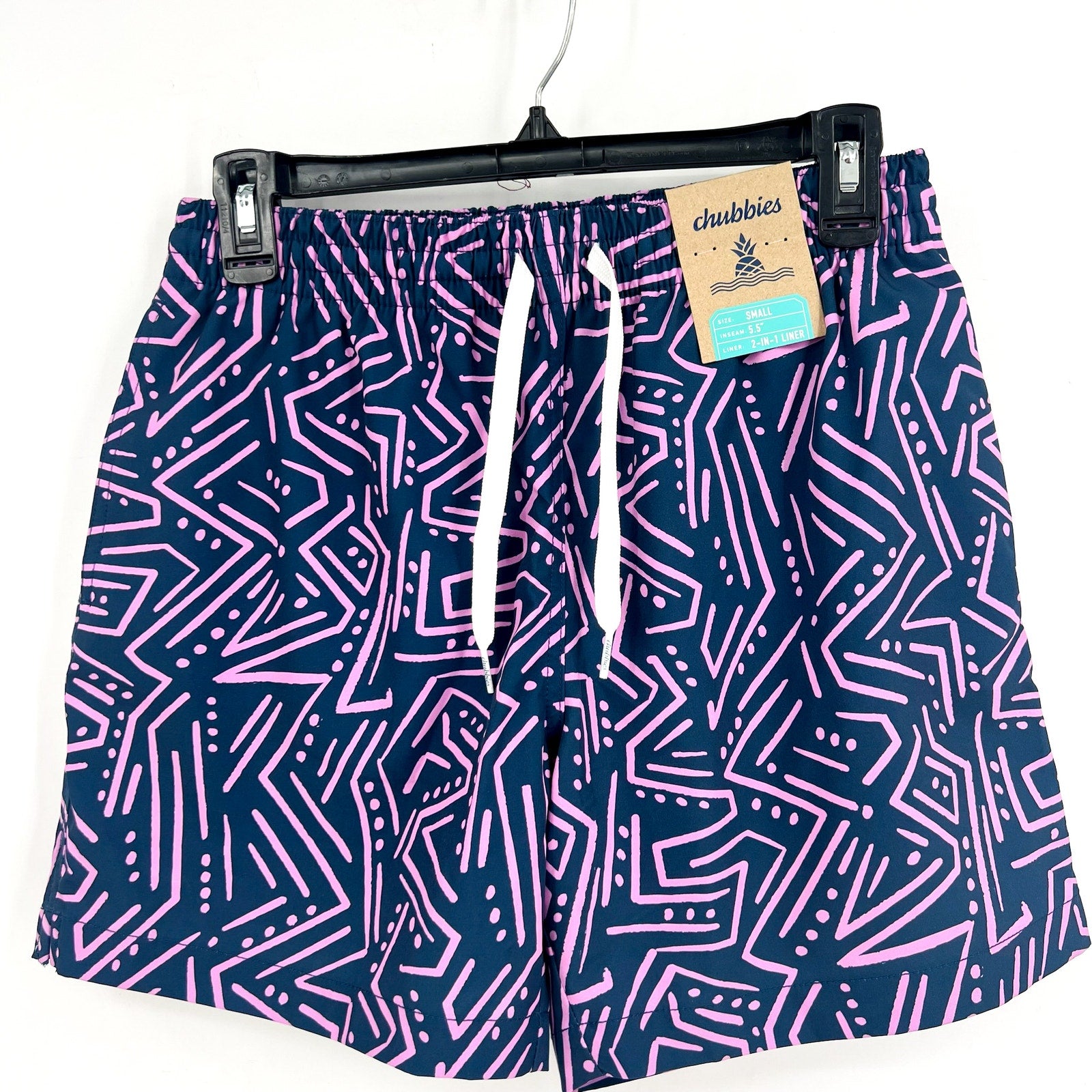 CHUBBIES Mens Dark Marzipans Classic Lined Swim Trunks Small Navy Geometric NWT