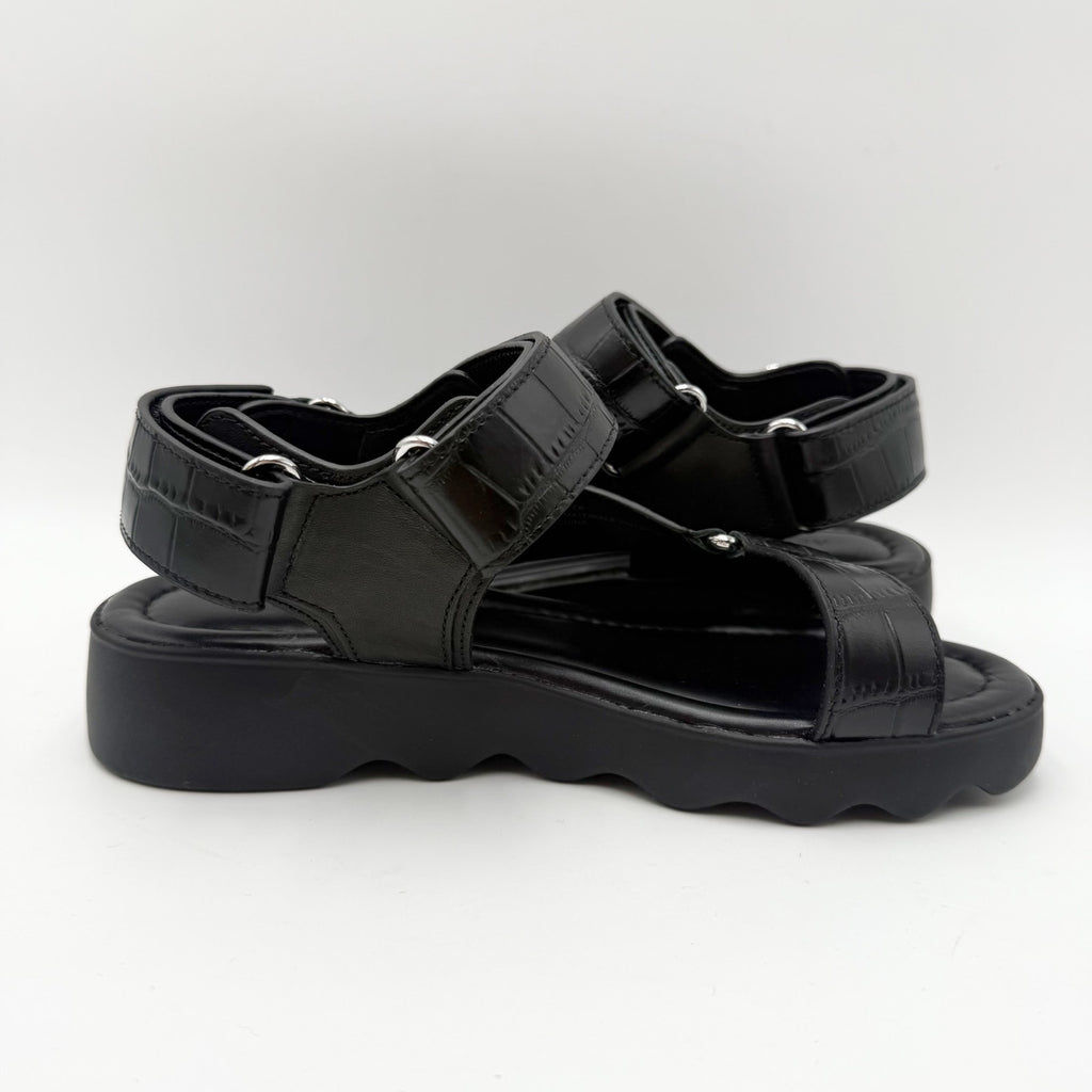 Aerosoles Womens Wave Sandals Size 6 M Black Crocodile Leather NIB