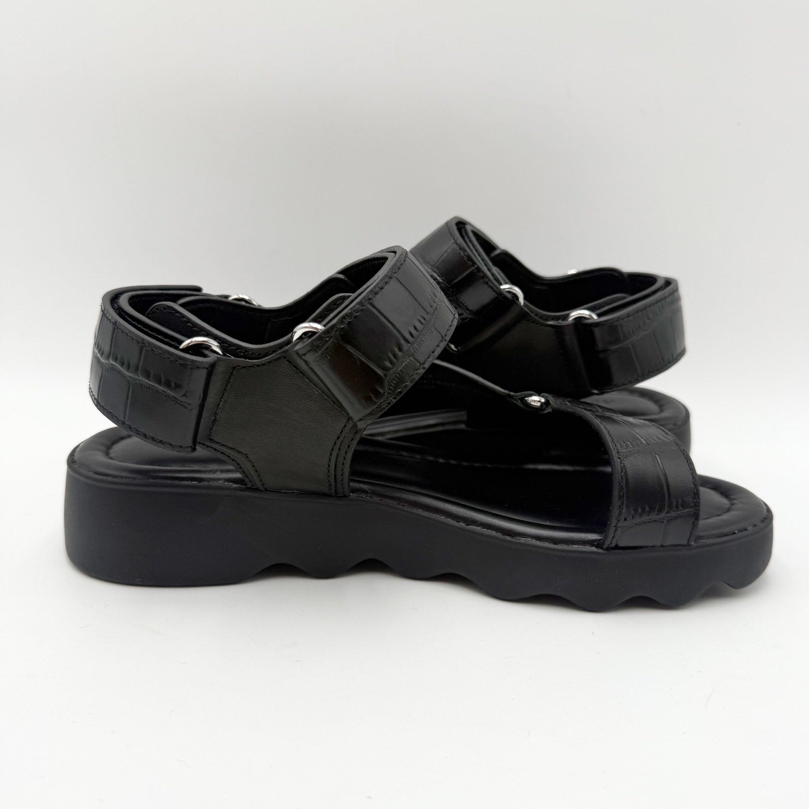 Aerosoles Womens Wave Sandals Size 6 M Black Crocodile Leather NIB
