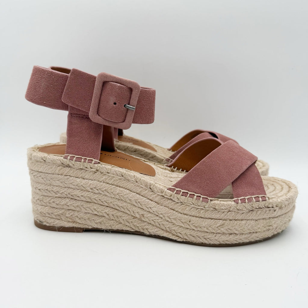 Lucky Brand Womens Audrinah Wedge Sandals Size 8.5 M Pink Taupe Suede NWOB