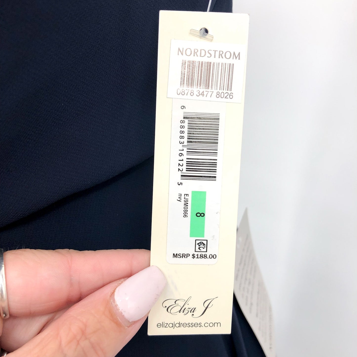 ELIZA J High Low Chiffon Long Dress Size 8 Navy Blue Embellished Sleeveless NWT