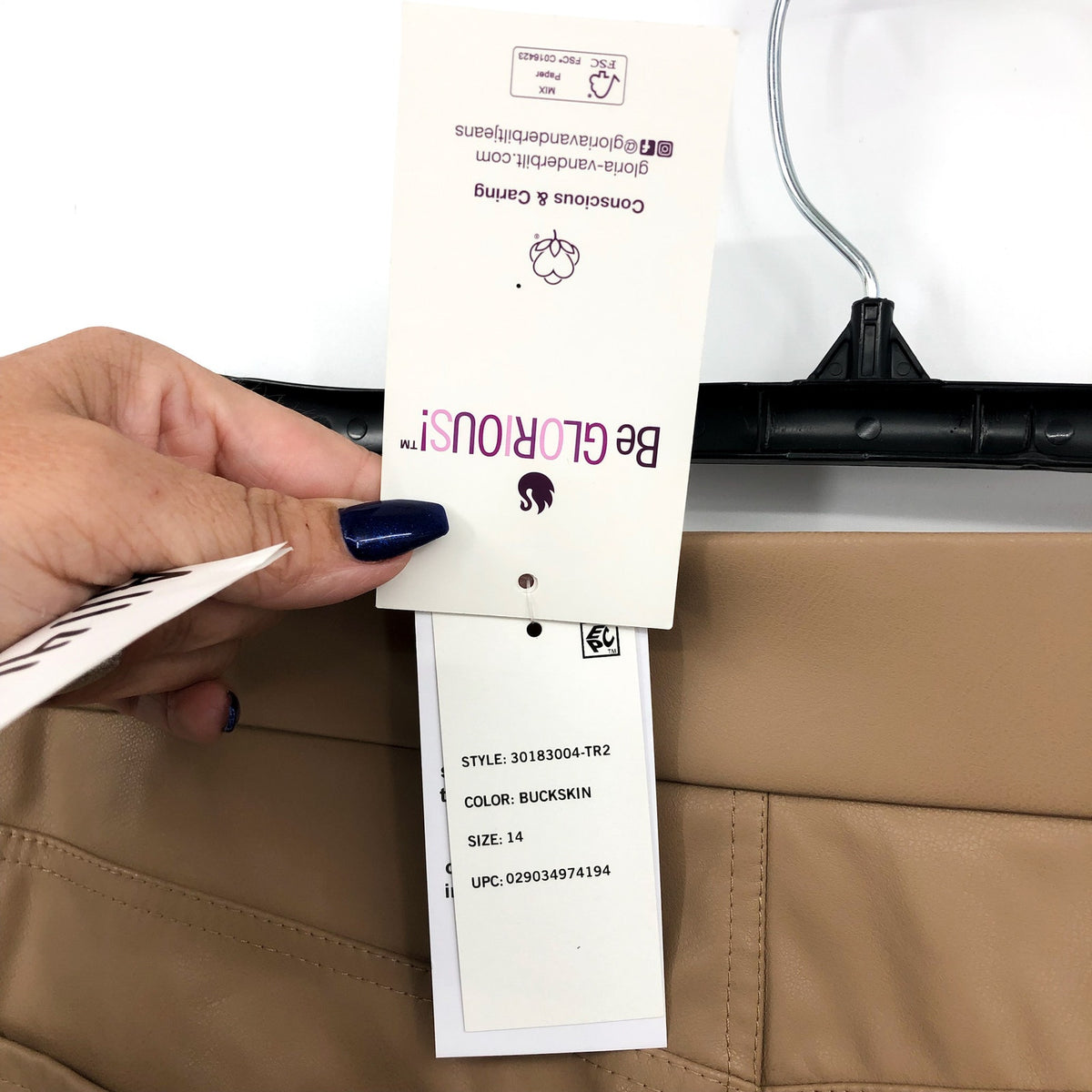 GLORIA VANDERBILT Avery Faux Leather Leggings Size 14 Tan Pull on Skinny NWT