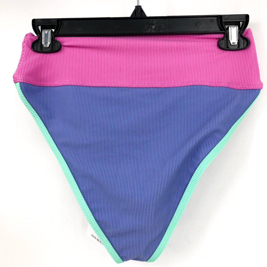 BEACH RIOT Emmy High Waist Bikini Bottom Large Purple High Tide Colorblock NWT