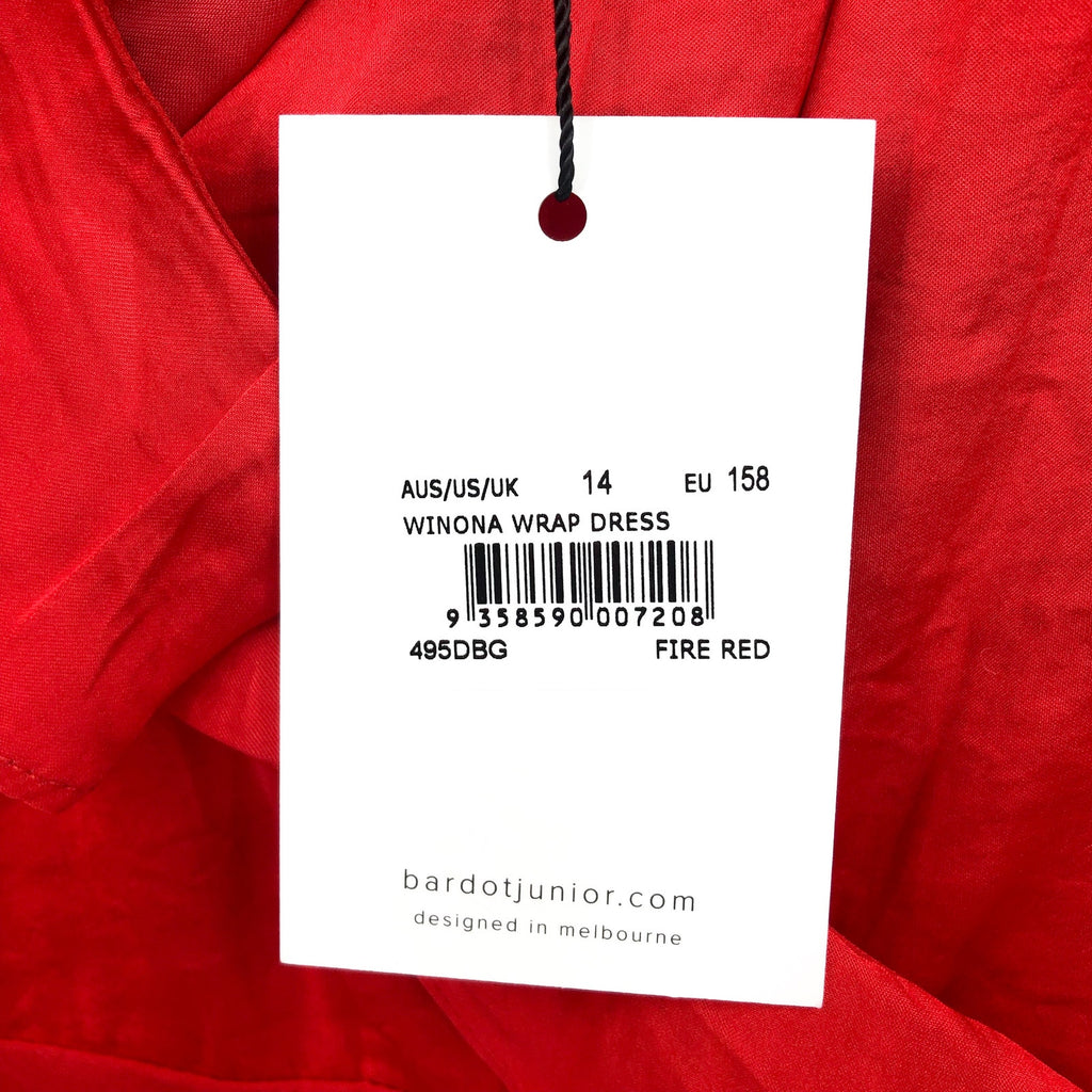BARDOT Girl's Winona Wrap Dress Size 14 Fire Red Long Sleeve Ruffle NWT