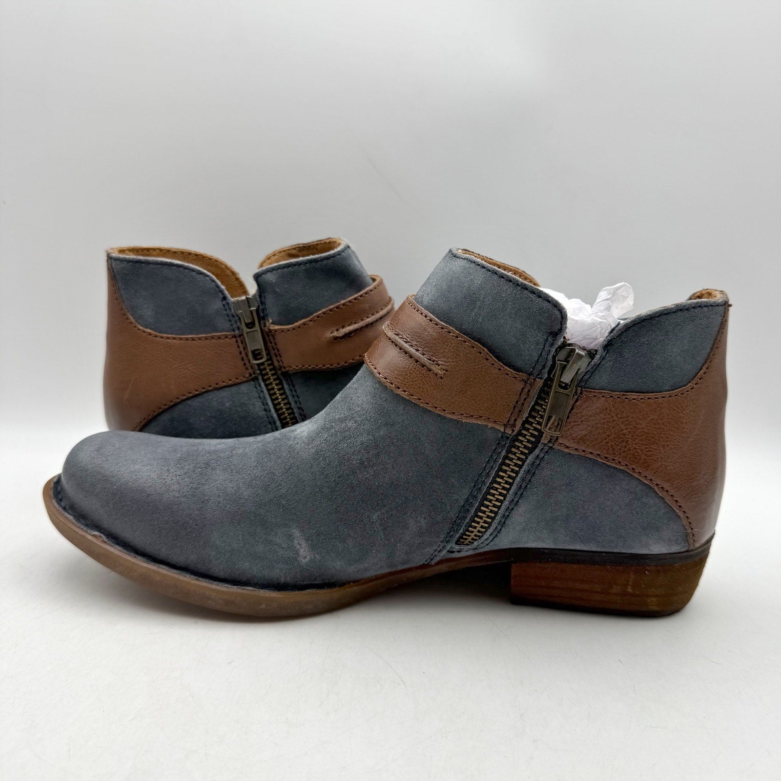 Born Womens Kati Ankle Booties US 8 M Blue Brown Leather NWOB