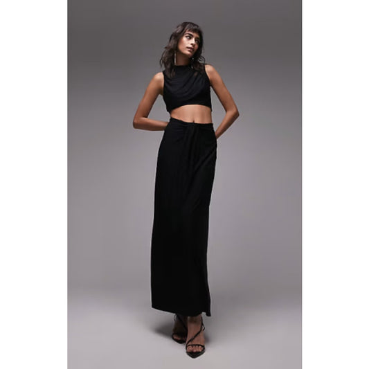 TOPSHOP Women's Jersey Draped Midi Dress Small 4-6 Black Sleeveless Cut Out NWT