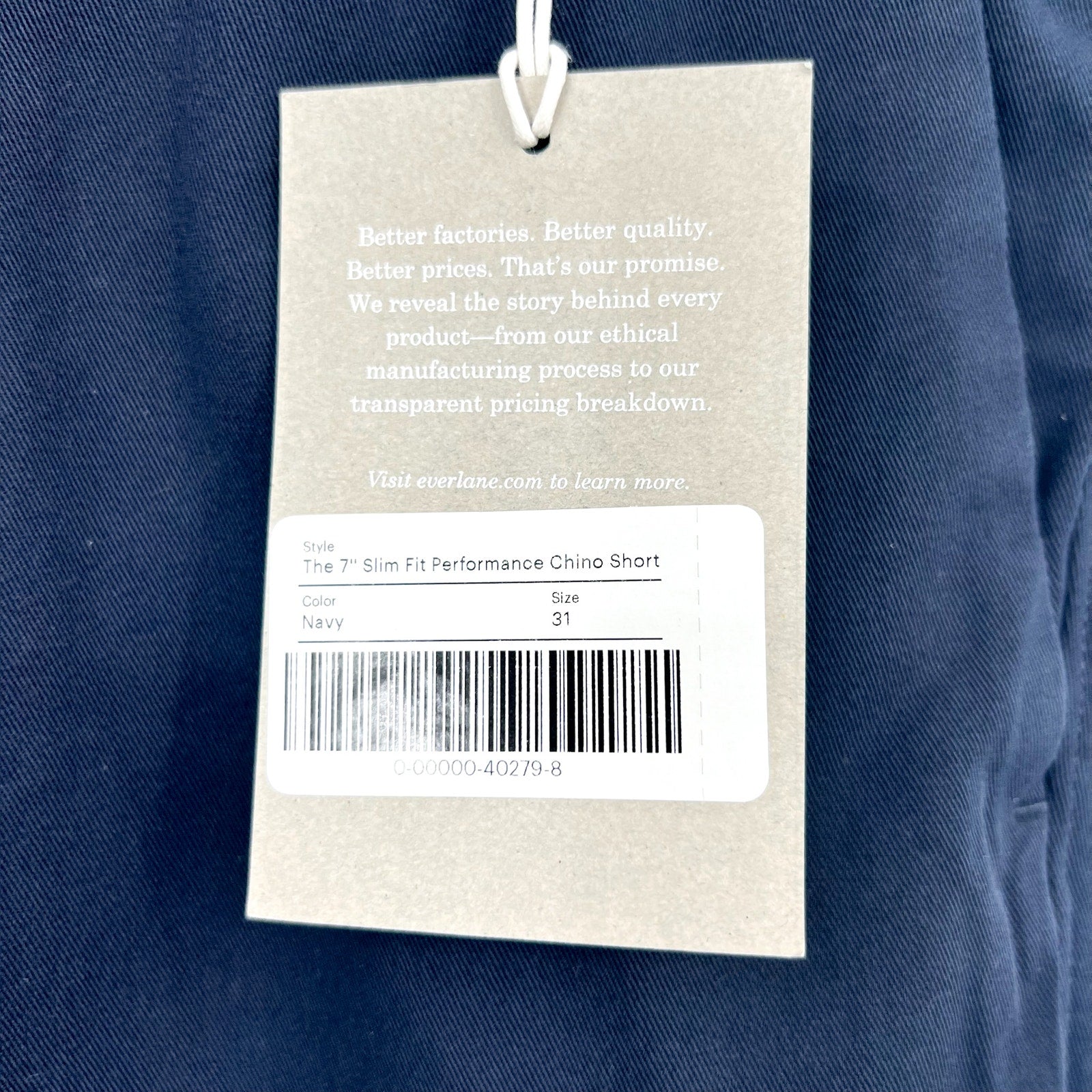 EVERLANE Men's 7” Slim-Fit Performance Chino Shorts Size 31 Navy Blue NWT