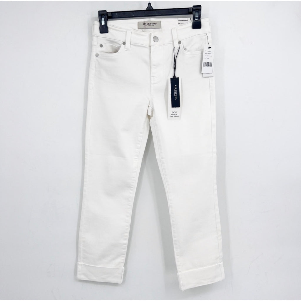 LIVERPOOL Charlie Crop Skinny Jeans Size 25 US 0 Bone White Cuff High Rise NWT