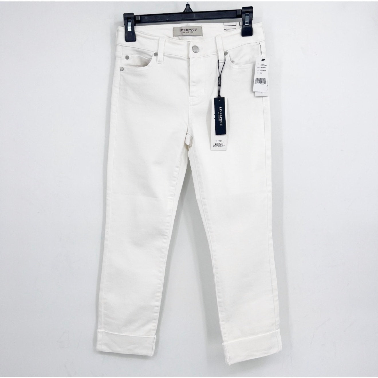 LIVERPOOL Charlie Crop Skinny Jeans Size 25 US 0 Bone White Cuff High Rise NWT
