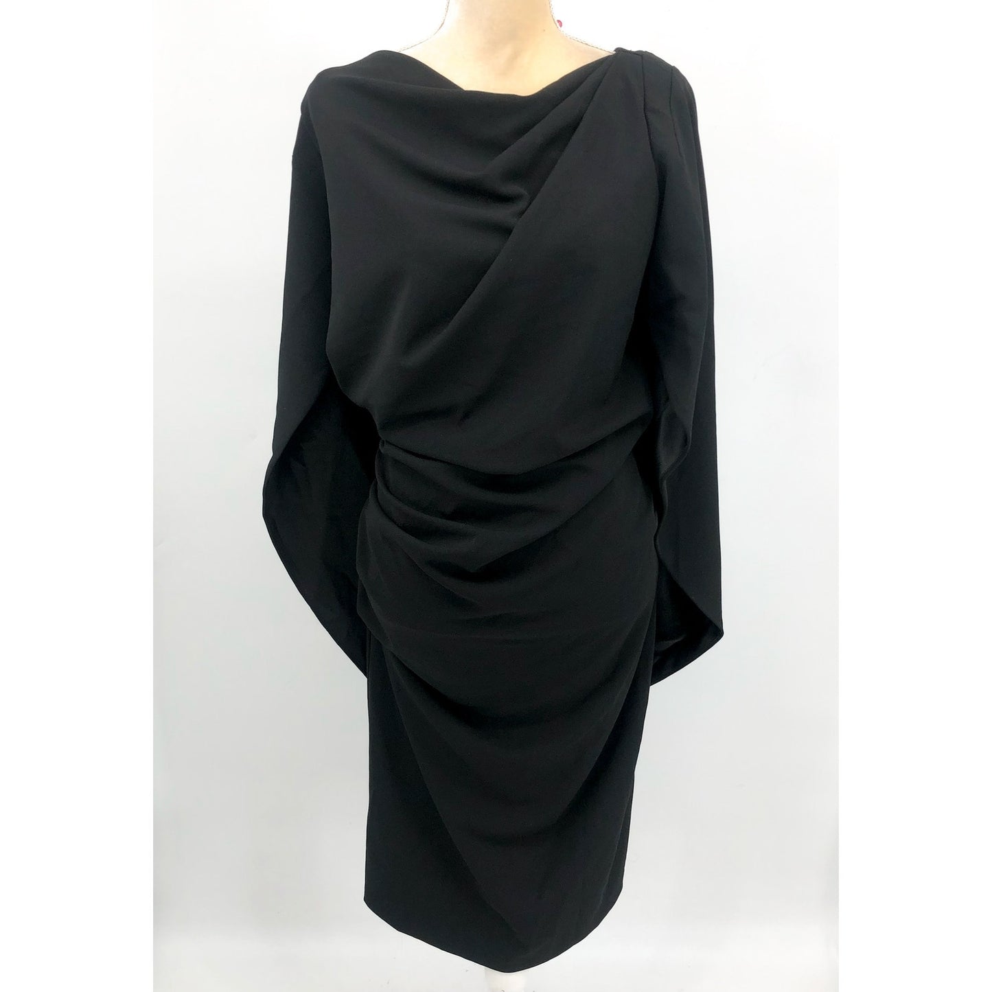 BETSY & ADAM Women's Jordan Short Scuba Crepe Dress 14W Black Drape Back NWT