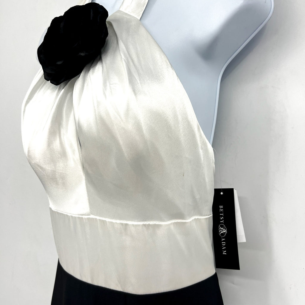 BETSY & ADAM Womens Long Scuba Crepe Gown Size 6 Bright White Black NWT