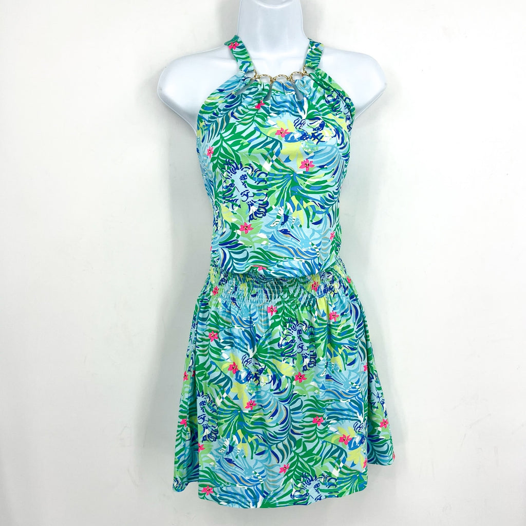 LILLY PULITZER Womens Shirelle Skirted Romper Small Green Blue Via Parigi NWT