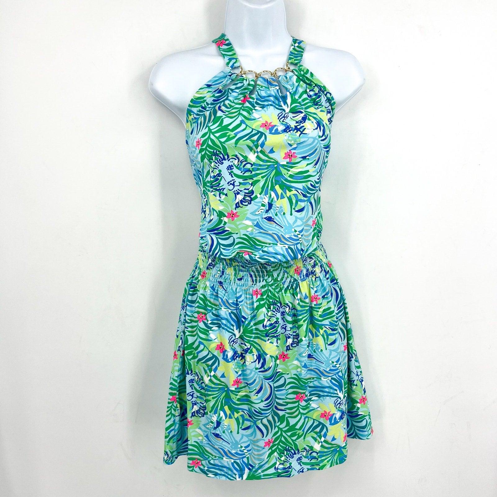 LILLY PULITZER Womens Shirelle Skirted Romper Small Green Blue Via Parigi NWT