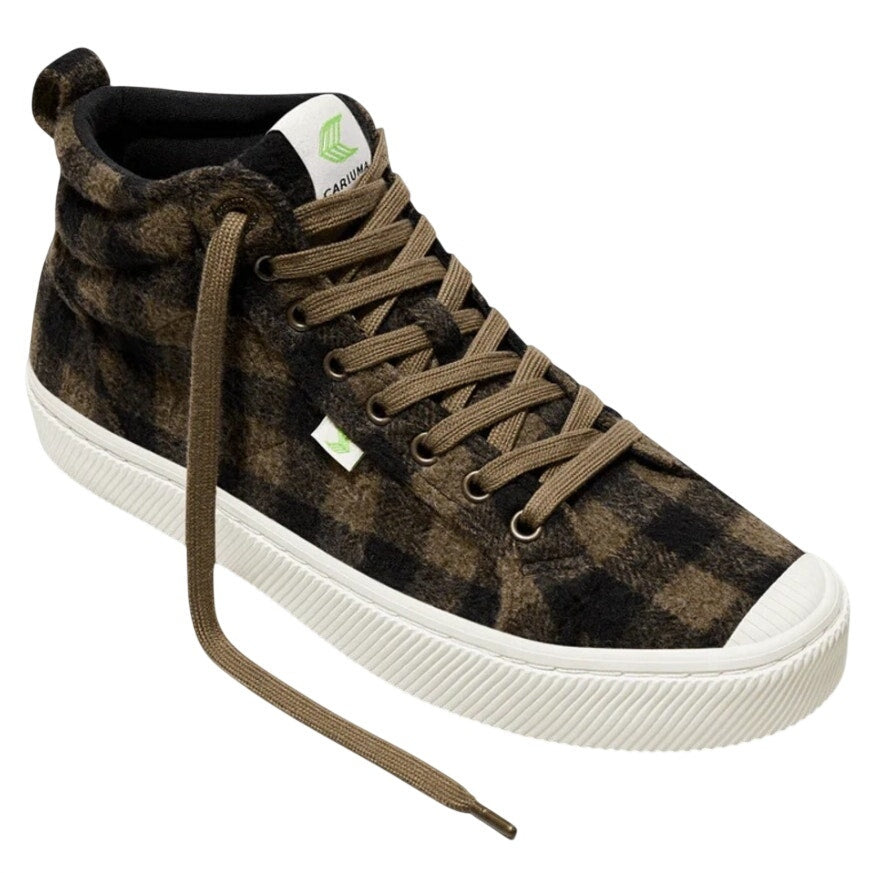 Cariuma Womens OCA High Top Sneakers US 8.5 Brown Black Plaid Organic Cotton NIB