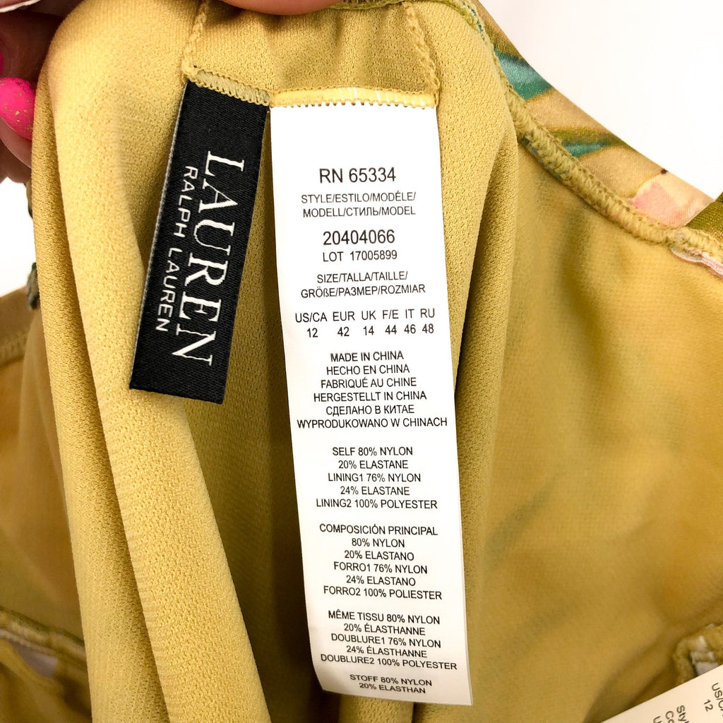 LAUREN RALPH LAUREN Island Tropical One Piece Swimsuit Size 12 Gold V-Wire NWT