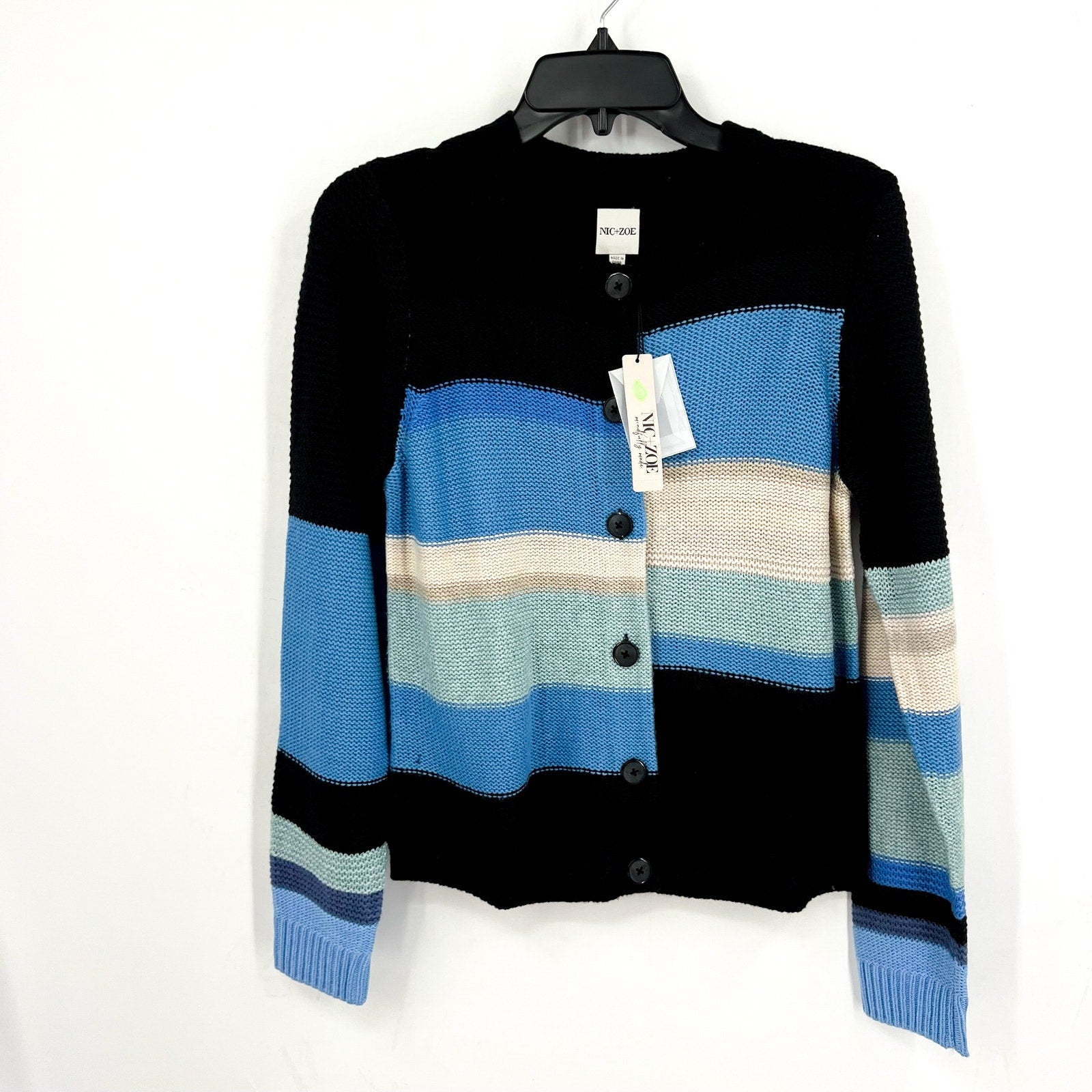 NIC+ZOE Womens Mid-Day Mix Cardigan Sweater Small Blue Multi NWT
