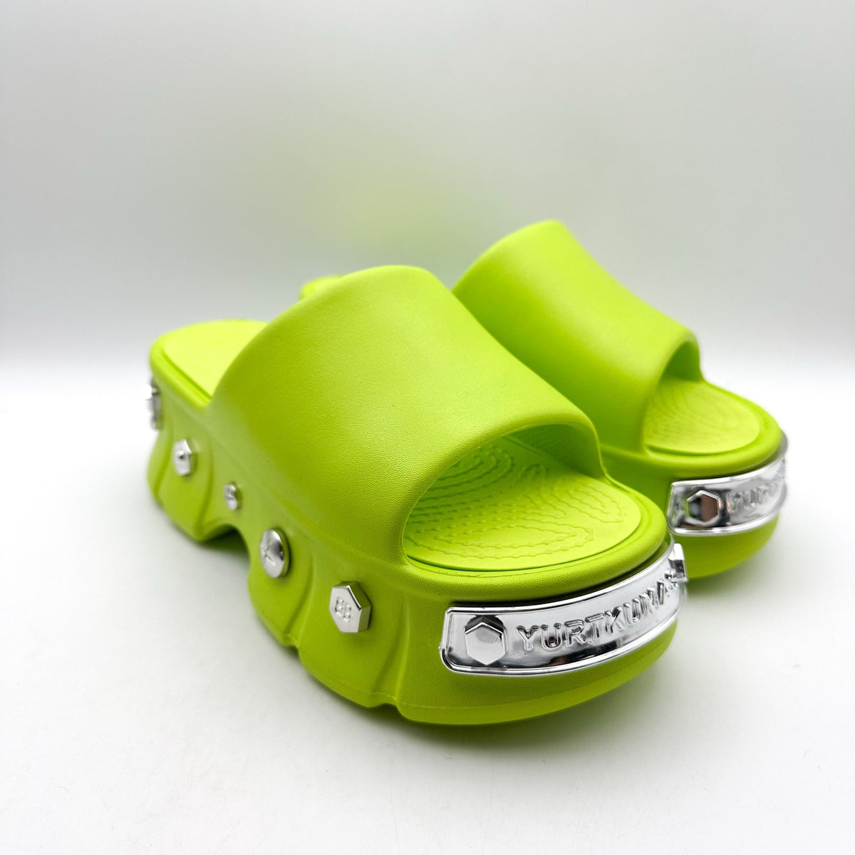 YURTKUMAS Womens Chunky Platform Slide Sandals Size 9 EU 39-40 Lime Green NWOB