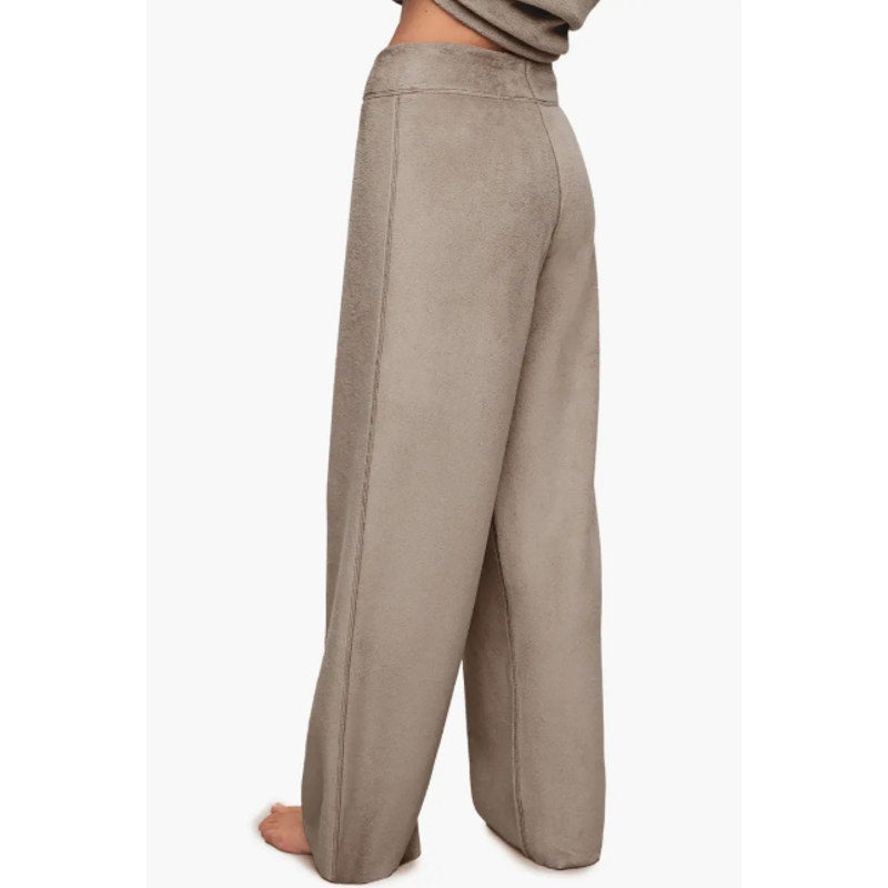 EBERJEY Women's Reversible Plush High Waist Pants Small Tan Toffee Pull-On NWOT