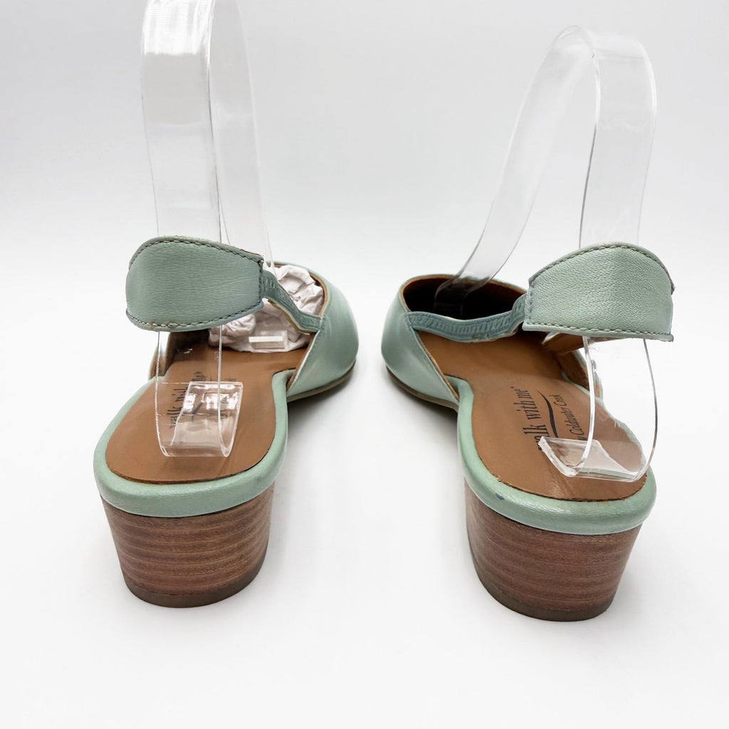 Coldwater Creek Womens Josie 2 Slingback Heels Size 8 WIDE Sea Green Leather NIB