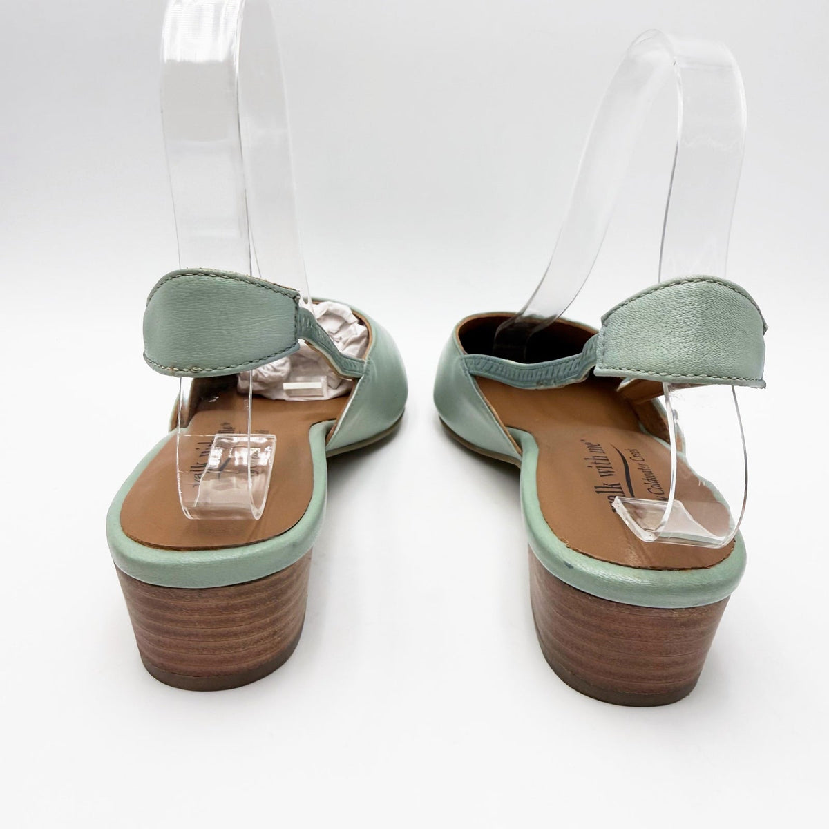 Coldwater Creek Womens Josie 2 Slingback Heels Size 8 WIDE Sea Green Leather NIB