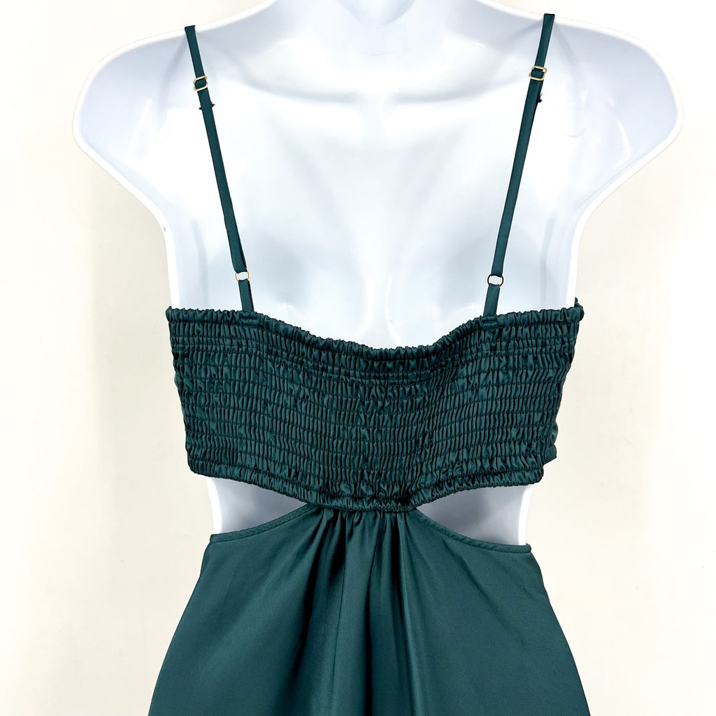 SHOW ME YOUR MUMU Women Codie Cut Out Dress Large Jade Luxe Satin Sleeveless NWT