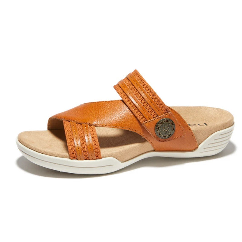 Halsa Footwear Womens Desiree Sandals Size 6 M EU 36 Tan Leather Slides NIB