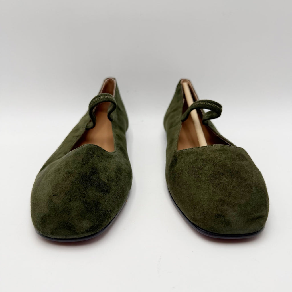 Madewell Womens Greta Elastic Mary Jane Flats Size 7.5 M Loden Green Suede NIB
