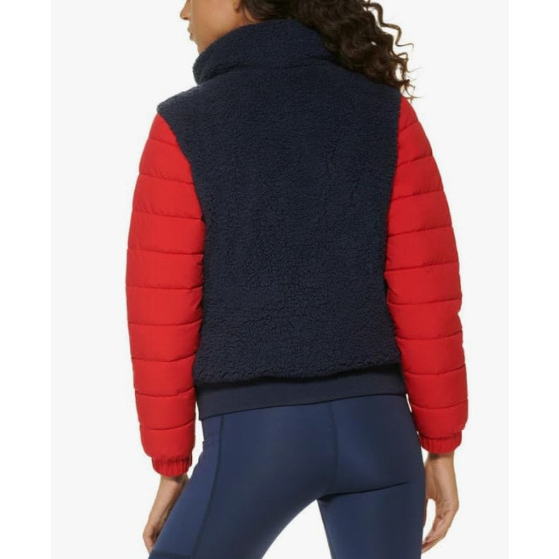 Tommy Hilfiger Sport Womens Sherpa Winter Coat Small Navy Blue Red Full Zip NWT
