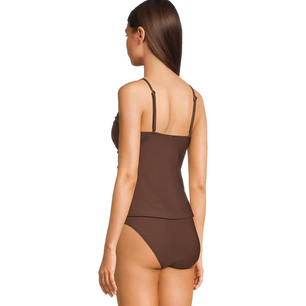 SUNSETS Women's Simone Tankini Top Small Tiki Brown Cross-Over Front Swim NWT
