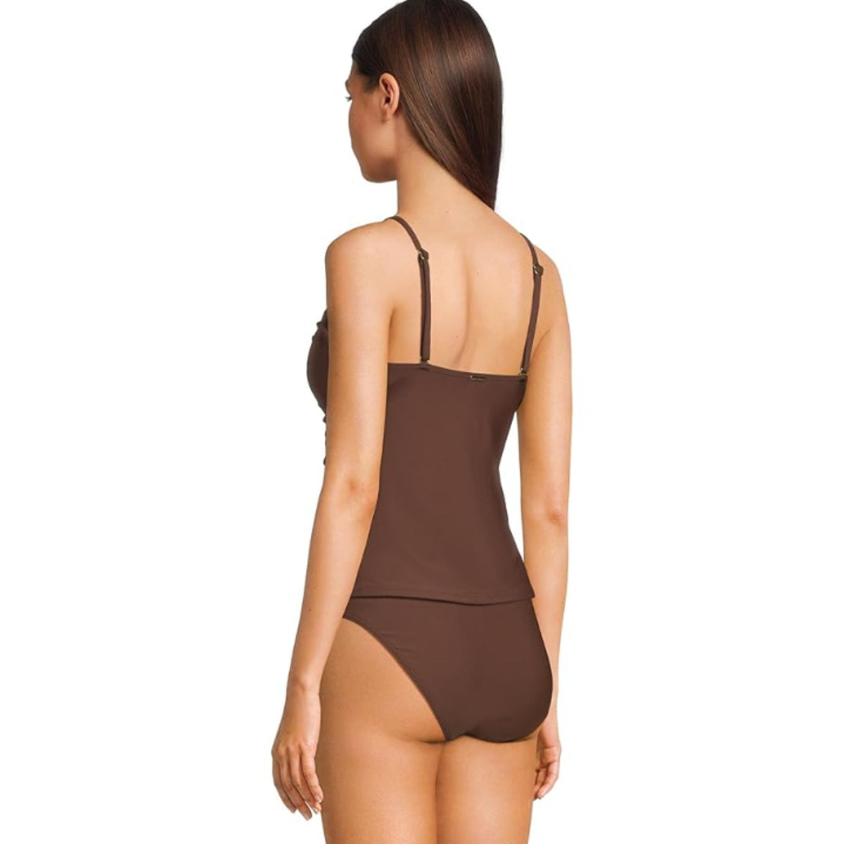 SUNSETS Women's Simone Tankini Top Small Tiki Brown Cross-Over Front Swim NWT