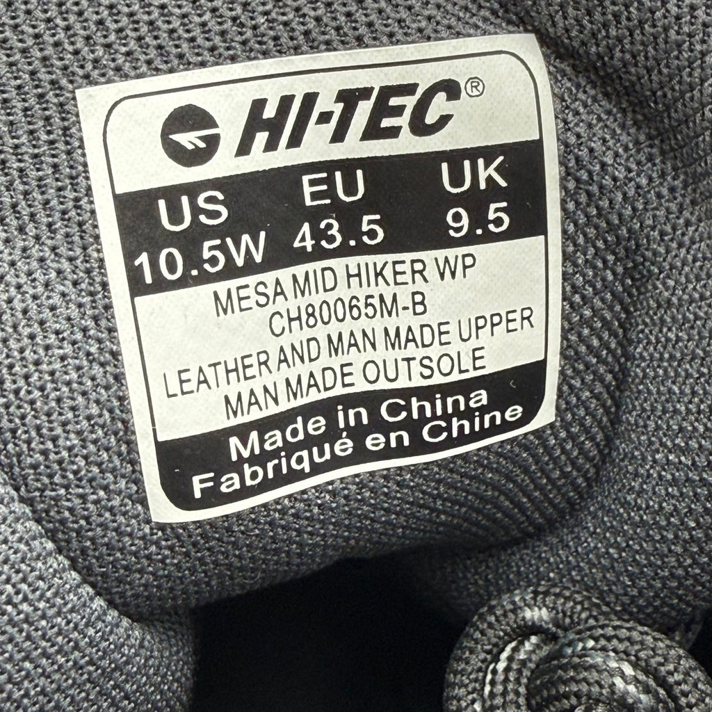 Hi-Tec Mens Mesa Mid Hiking Boot Size 10.5 Wide EU 43.5 Black WP NWOB