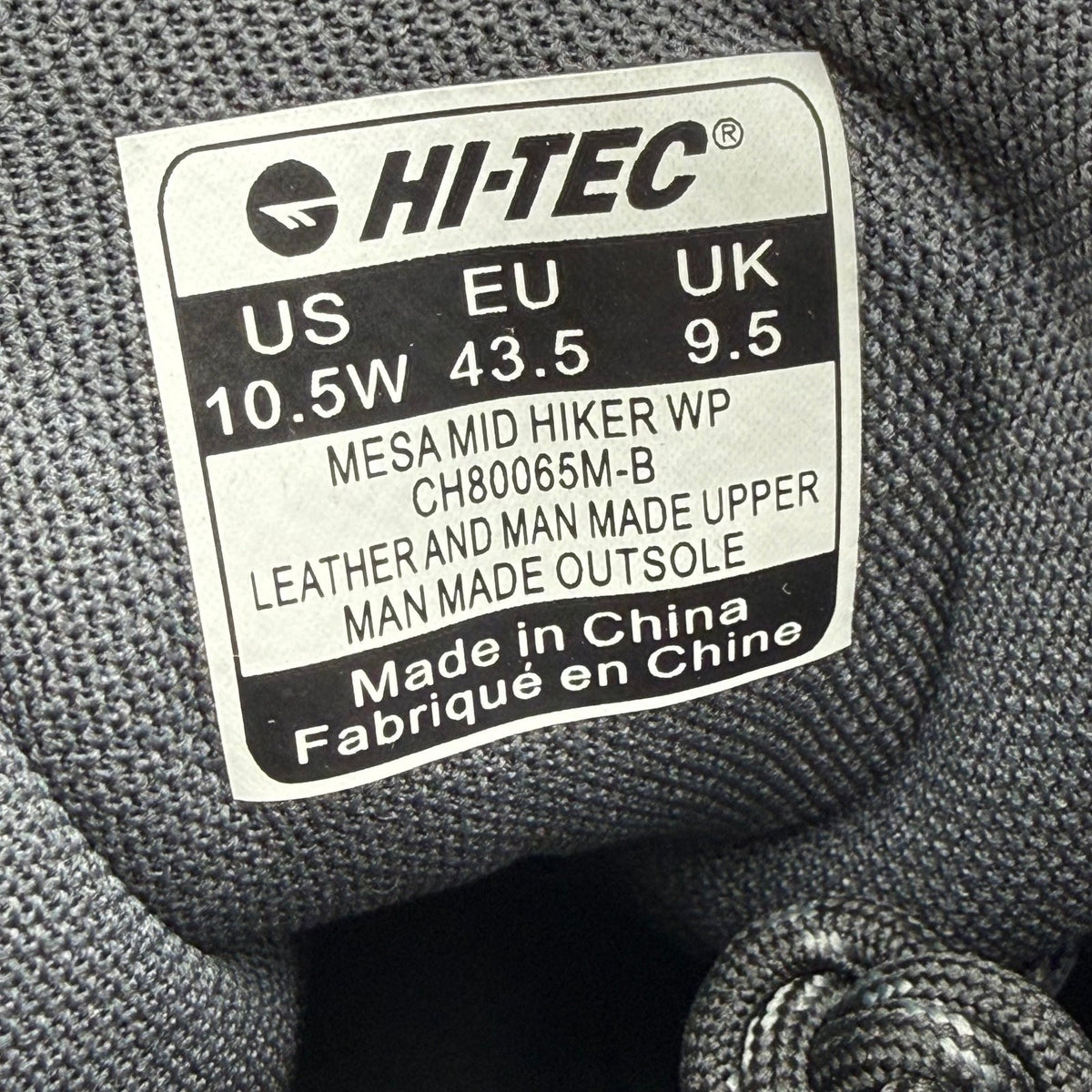 Hi-Tec Mens Mesa Mid Hiking Boot Size 10.5 Wide EU 43.5 Black WP NWOB