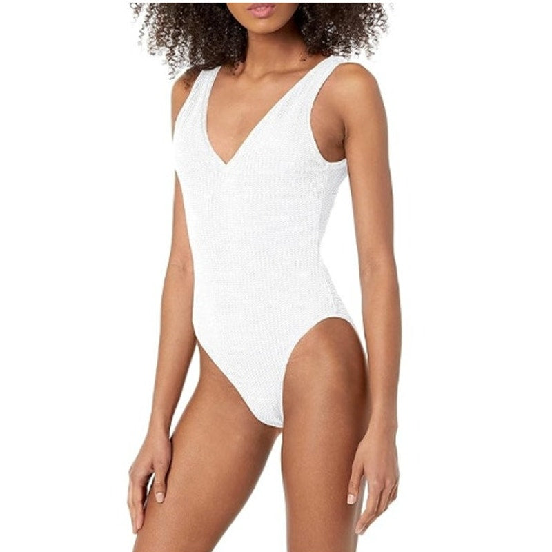 SEAFOLLY Womens Sea Dive Deep V Neck One Piece Swimsuit Size 8 White Stretch NWT