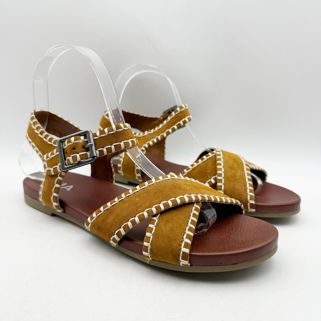 MIA Amore Womens Sofee Whipstitched Sandals US 6.5 Cognac Brown Vegan Suede NWOB