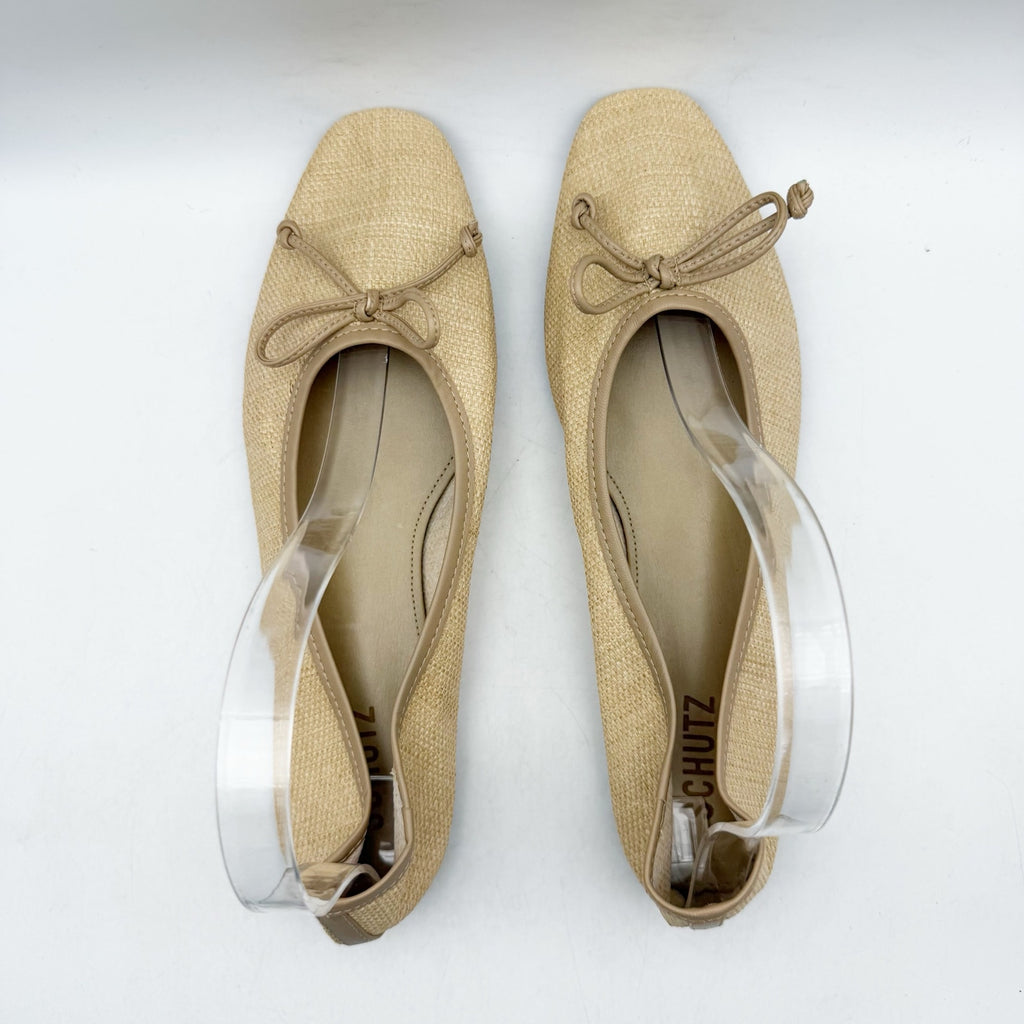 Schutz Womens Arissa Straw Ballet Flats US 8.5 Beige Woven Bow NWOB