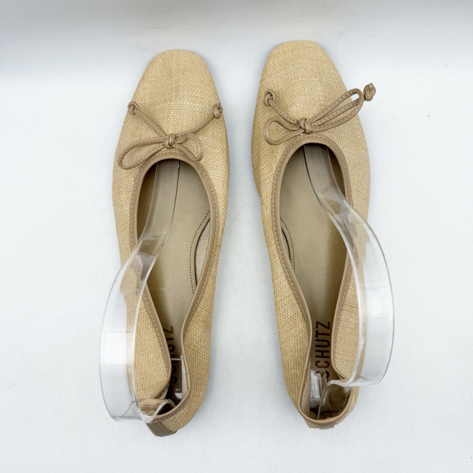 Schutz Womens Arissa Straw Ballet Flats US 8.5 Beige Woven Bow NWOB
