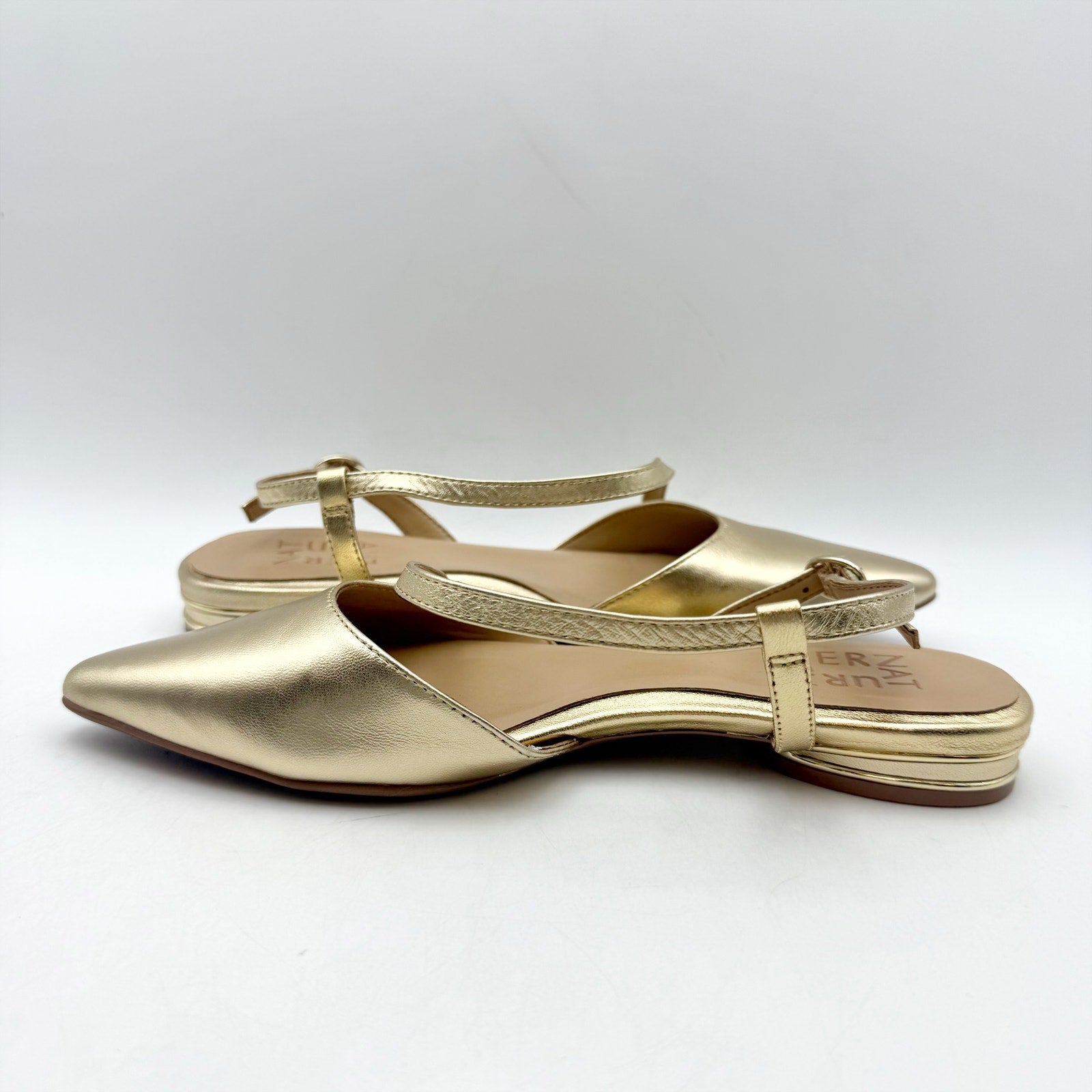 Naturalizer Womens Hawaii Slingback Flats US 5.5 M EU 35.5 Gold Leather NIB