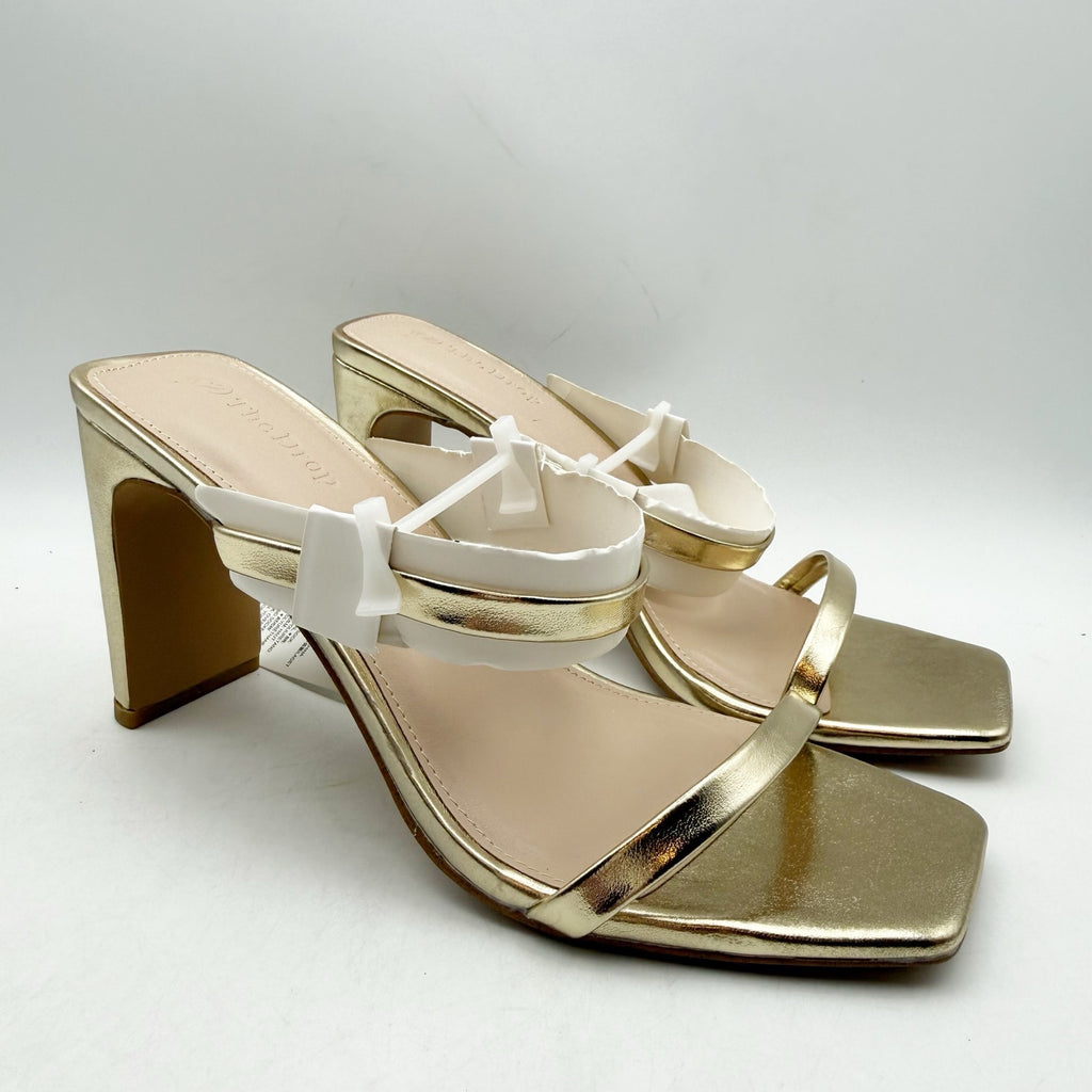 The Drop Womens Avery Heeled Sandals Size 9 Gold 2-Strap Block Heel NWOB