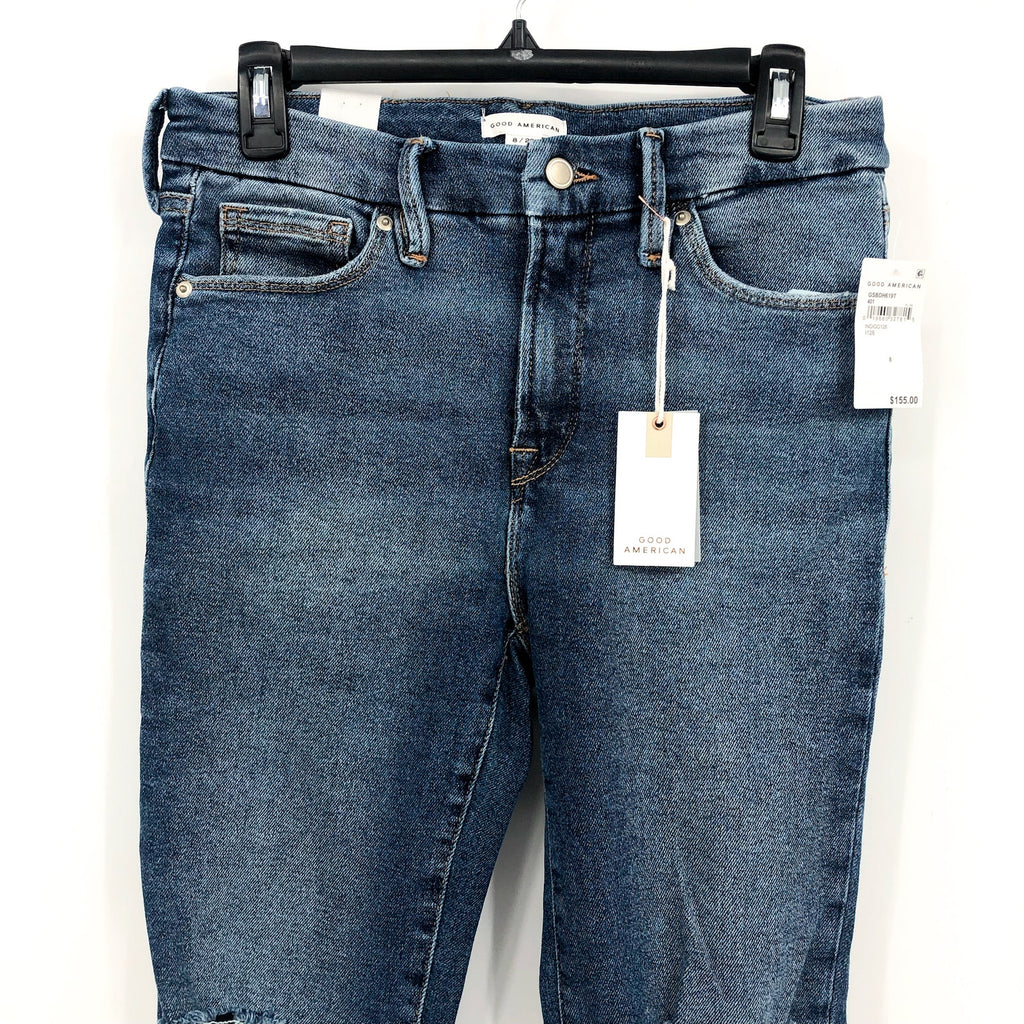 GOOD AMERICAN Good Straight Ripped Ankle Jeans Size 29 US 8 Indigo Blue NWT