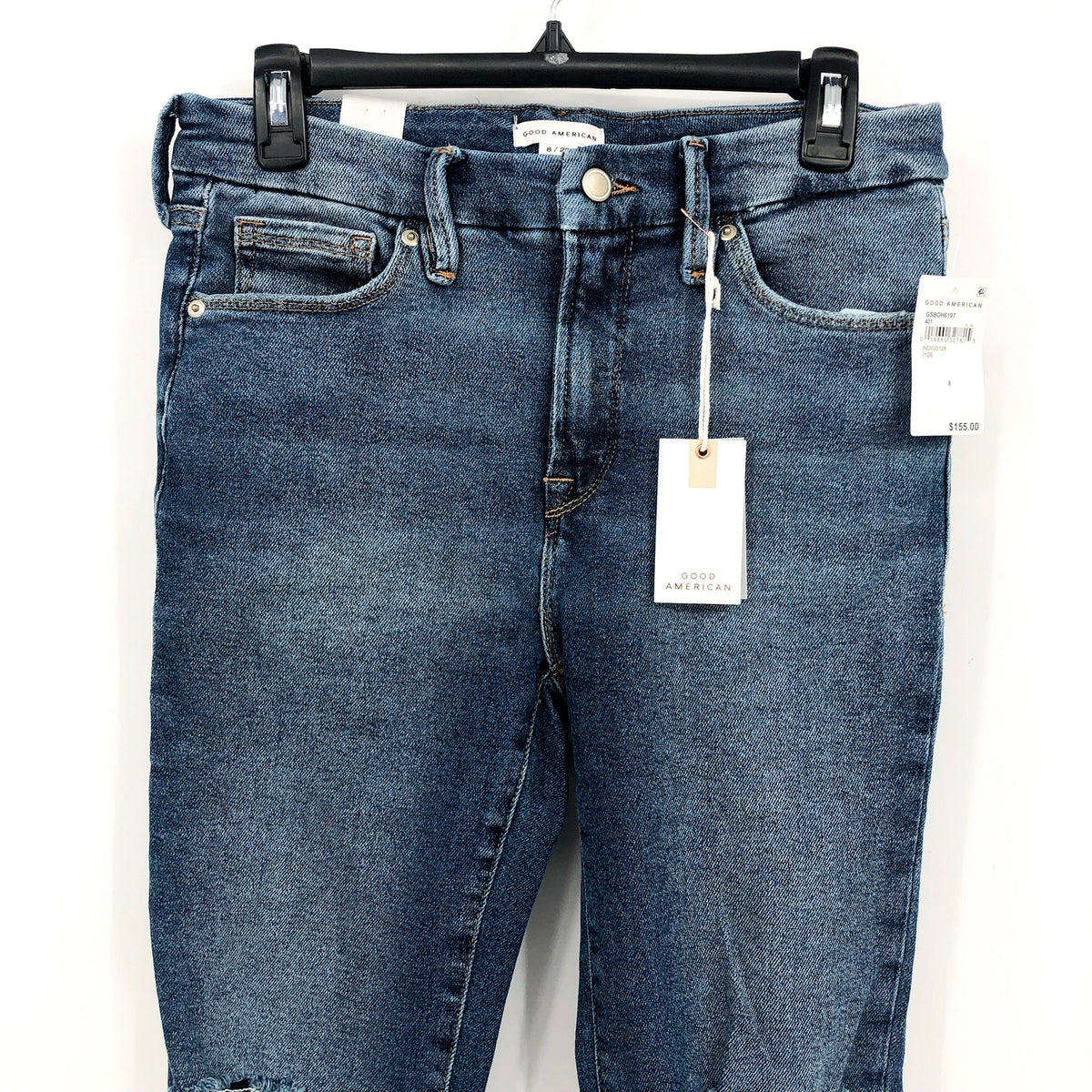 GOOD AMERICAN Good Straight Ripped Ankle Jeans Size 29 US 8 Indigo Blue NWT
