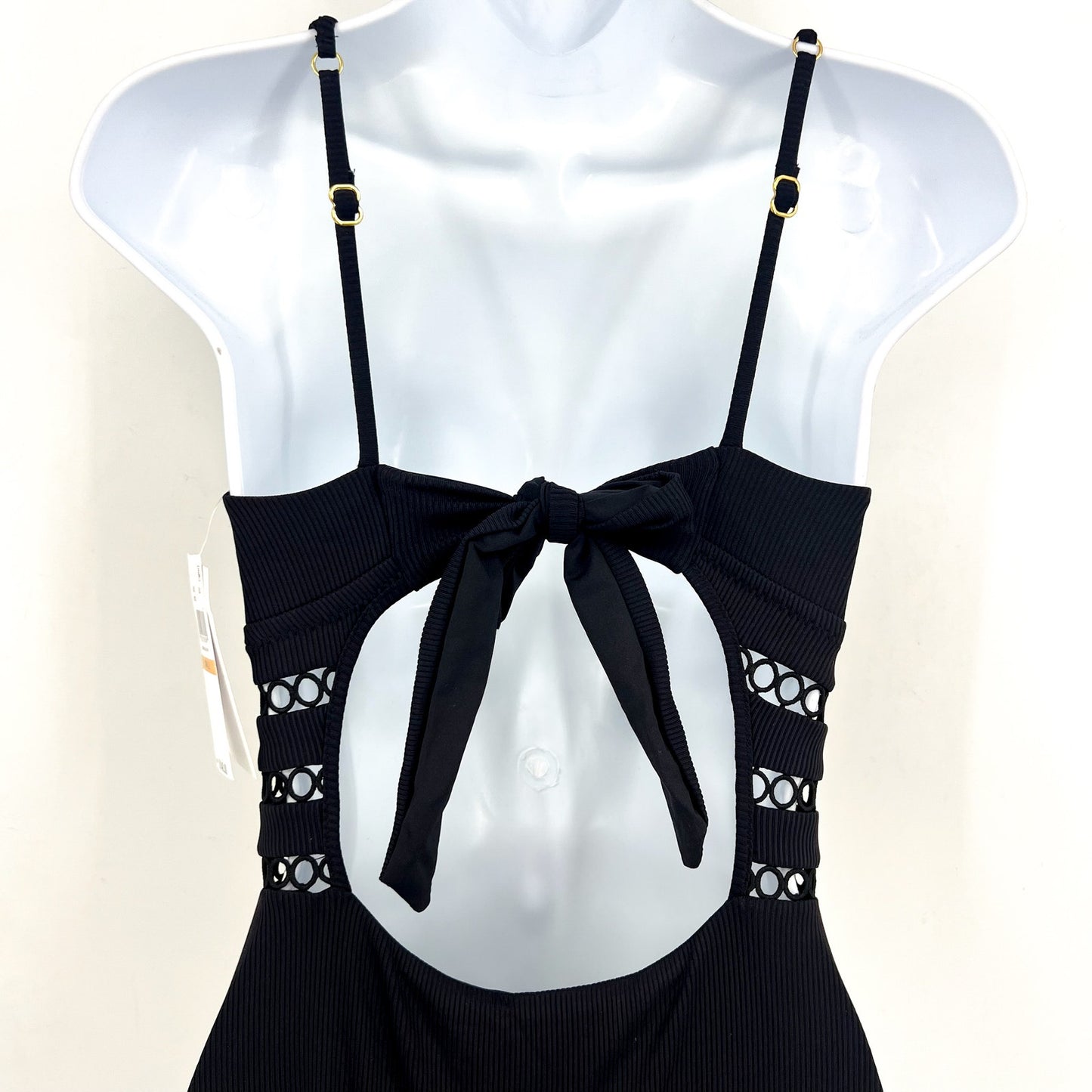 BECCA Women's Toni Plunge One Piece Swimsuit Small Black Modern Edge Rib NWT